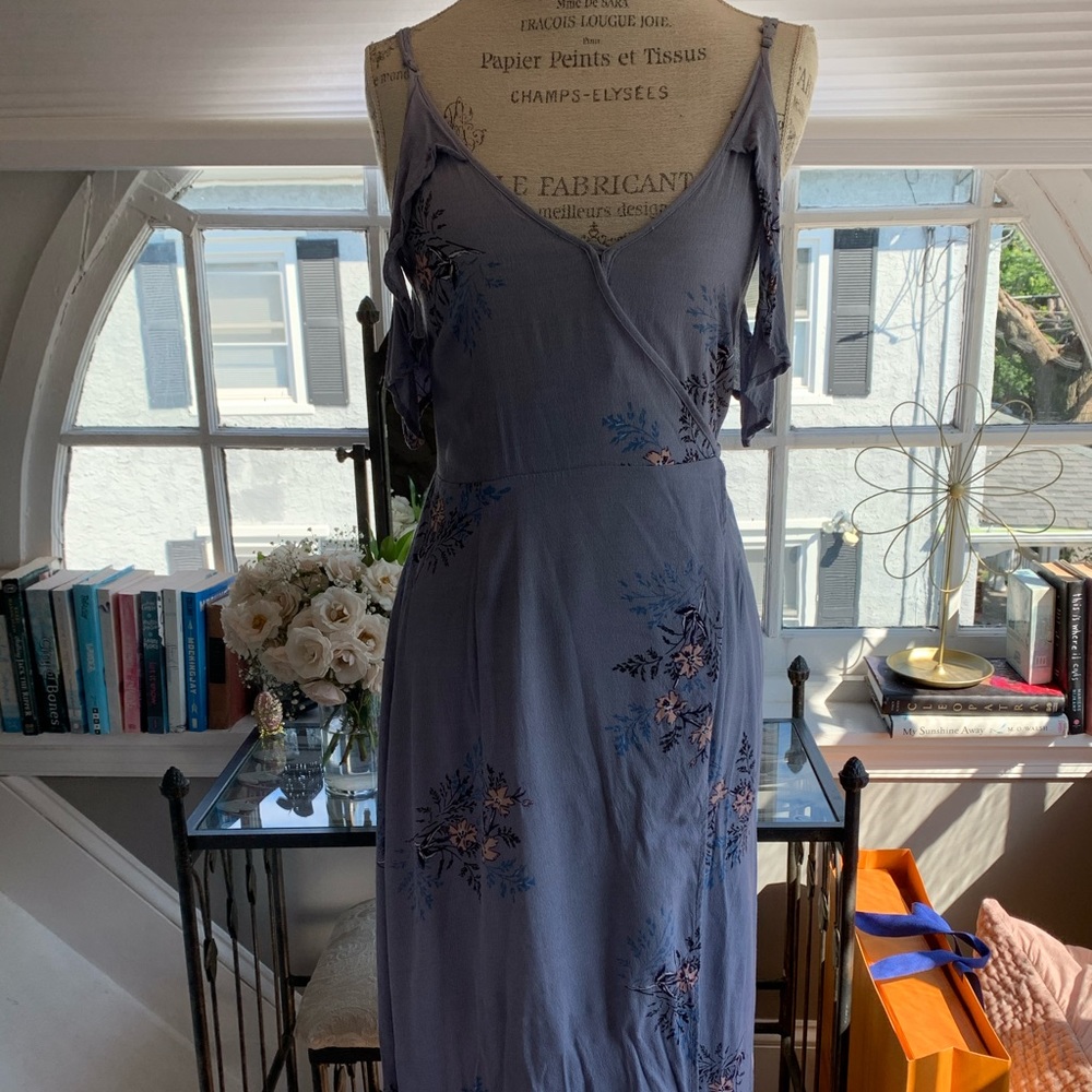 Blue floral maxi wrap dress